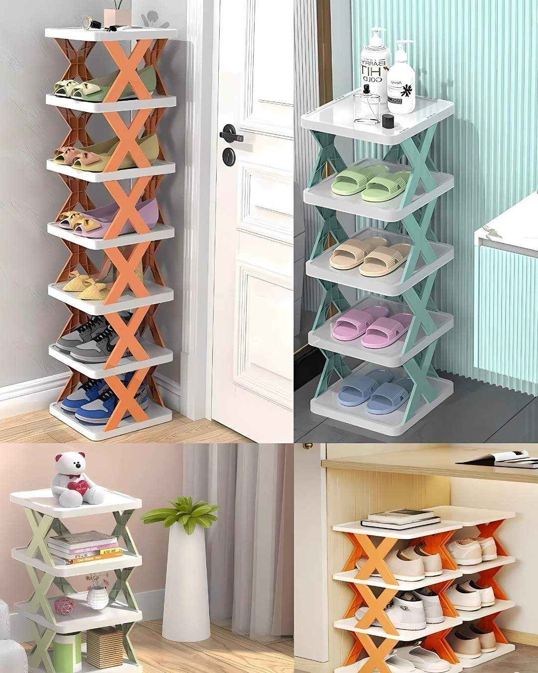 5 Layer Shoe Rack For Home Plastic, Adjustable Stand Organizer Stackable Storage Bedroom Entryway Shelf Footwear Collapsible Corner Tower Shoes And Book Slots Rack (5-Layer Box)