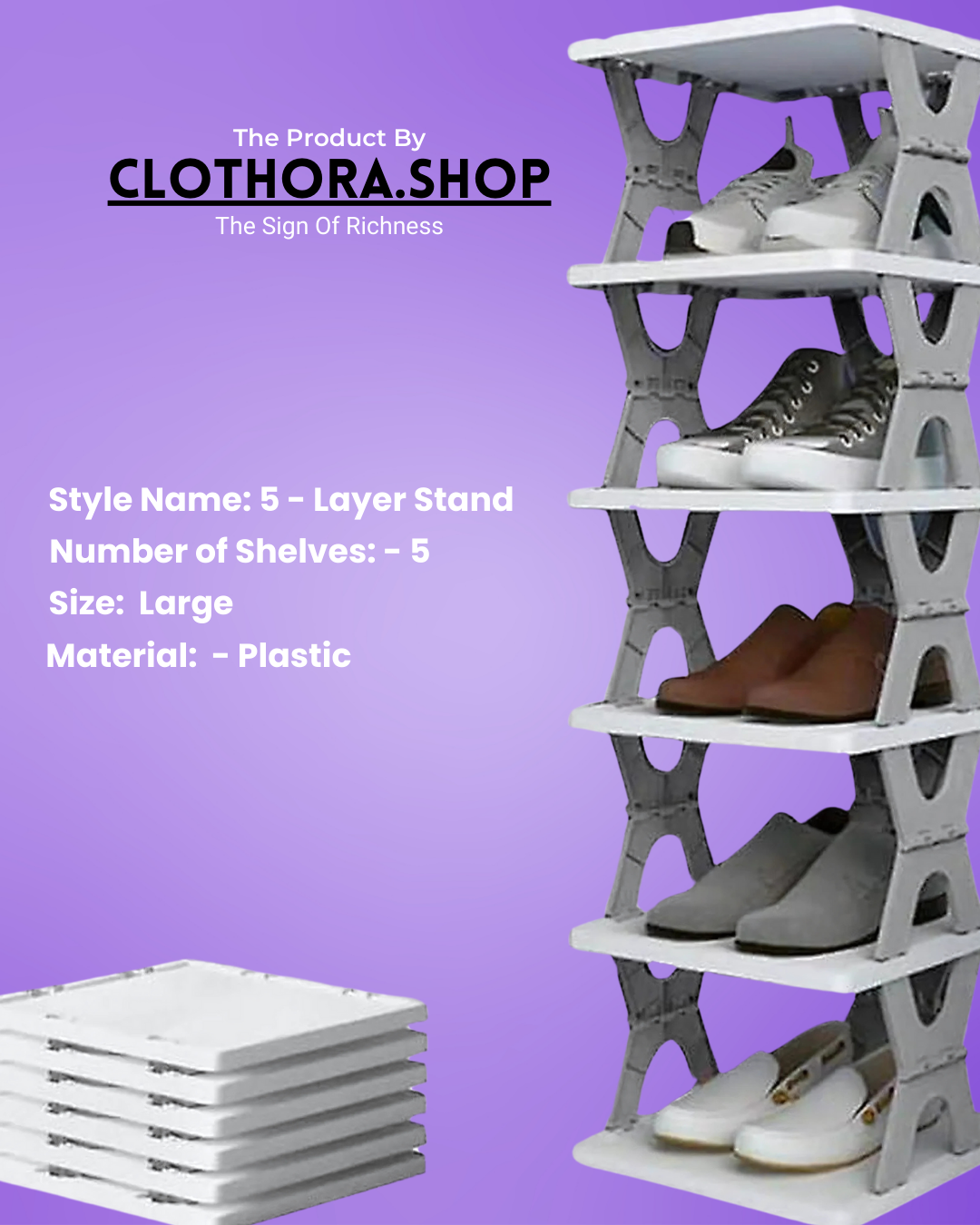 5 Layer Shoe Rack For Home Plastic, Adjustable Stand Organizer Stackable Storage Bedroom Entryway Shelf Footwear Collapsible Corner Tower Shoes And Book Slots Rack (5-Layer Box)