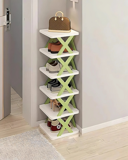 5 Layer Shoe Rack For Home Plastic, Adjustable Stand Organizer Stackable Storage Bedroom Entryway Shelf Footwear Collapsible Corner Tower Shoes And Book Slots Rack (5-Layer Box)