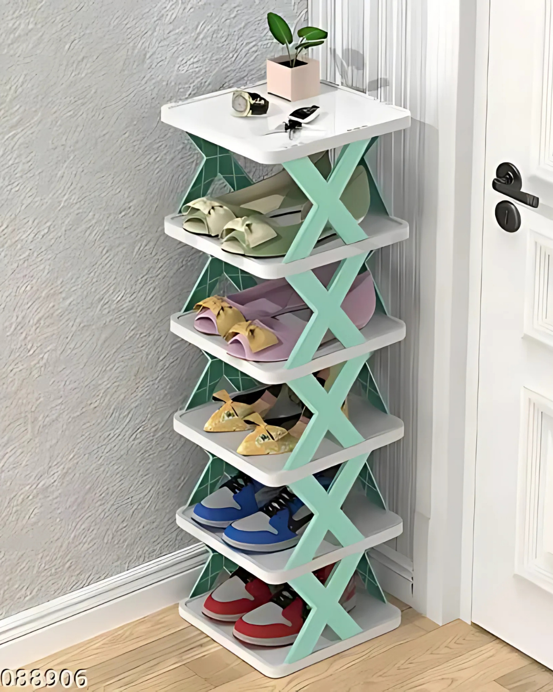 5 Layer Shoe Rack For Home Plastic, Adjustable Stand Organizer Stackable Storage Bedroom Entryway Shelf Footwear Collapsible Corner Tower Shoes And Book Slots Rack (5-Layer Box)